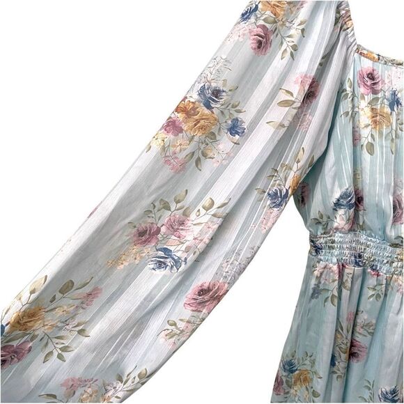 Peach Love California Flowy Floral Long Sleeve Mini Dress in Size Medium - Picture 7 of 12